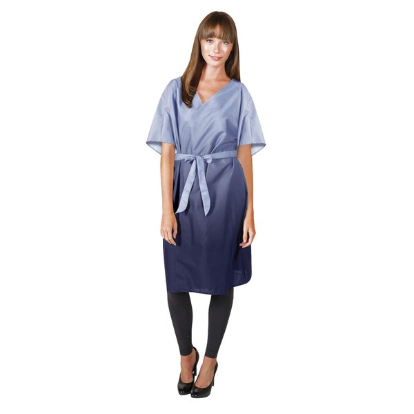 Betty Dain Uptown Salon / Spa Client Wrap, Stylish, Kimono-style Robe, Earth-tone Gradient Color Finish, Generous Sizing, Mid-length Body and Sleeves, Attached Belt, Silky Smooth Nylon, Blue Fade