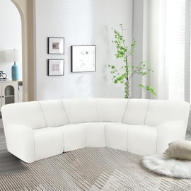 ALIECOM Waterproof Sectional Recliner Couch Covers for Reclining Sectional Stretch L Shaped Recliner Sofa Cover Washable Jacquard Corner Sofa Slipcovers Pet Dog Protector (5 Seat, White)