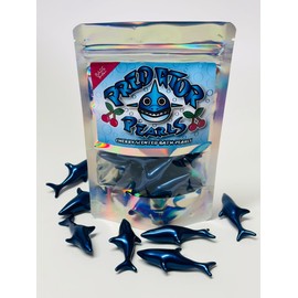 Predator Pearls - 10 x Shark Shaped Bath Pearls. Cherry Oil Infused. Bath Oil Pearls, Bath Beads, Shark Themed Gifts, Cherry Bath Products, 90s Themed Gifts.10 Baths per Bag, resealable Packaging