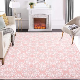 GAOMON 9x12 Area Rugs Large Machine Washable Rug Living Room Rugs Modern Floral Rugs for Bedroom Non Slip Soft Indoor Carpet Vintage Print Accent Rug Non Shedding Dining Room Office Throw Carpet Pink