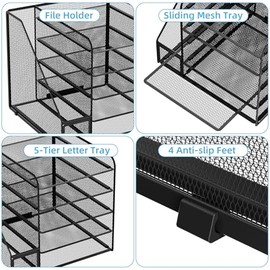 Marbrasse Organizadores y accesorios de escritorio, organizador de bandeja de papel de 5 niveles con soporte para archivos, organizador de archivos de