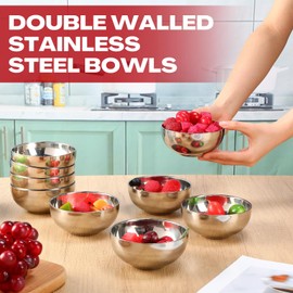 Maxdot 20 Pack 304 Stainless Steel Bowls for Kids 13oz Double Walled Insulated Silver Metal Bowls for Soup, Cereal, Rice, Snack, Salad, Healthy and Dishwasher Safe