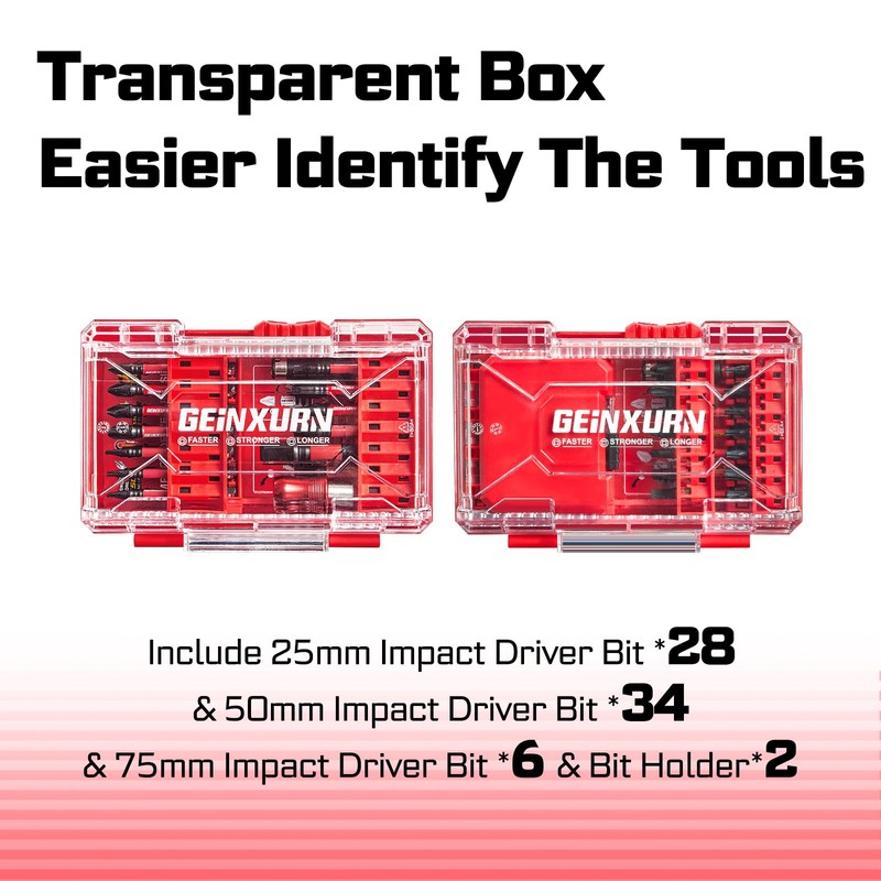 Geinxurn 92Pieces Impact Screwdriver Bits Set, Magnetic S2 Steel 1”/2”