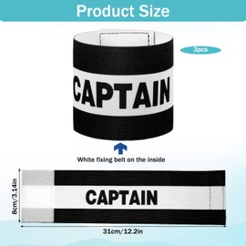 3PCS Captain Armbands, 8x31 Cm/3.15x12 Inch Black Soccer Captain Armband Adjustable Leader Armband Team Sport Armband Football Rugby Basketball Player Band for Adult Youth Soccer Volleyball Team