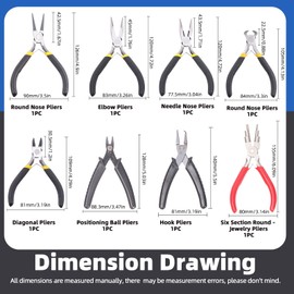 Glarks 6Pcs Jewelry Pliers Kit, Professional Jewelry Making Tool Kit with Needle Nose Pliers, Round Nose Pliers, Bent Nose Pliers, Wire Cutters, Crimping Pliers and End Nippers (8 Pliers)