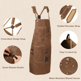 NEHOR Woodworking Apron for Men Durable Waxed Canvas Wood Workshop Bib Apron with 13 Tool Pockets Work Apron for Carpenter Woodworker Blacksmith,Men Gift