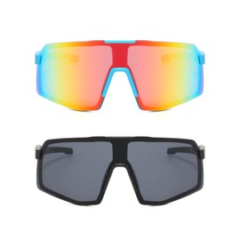 swanoble 2 Pairs UV400 Kids Sports Sunglasses for Boys Girls Cycling Baseball Golf Youth Softball Sunglasses Age 3-12 (Black/grey+Blue/red)