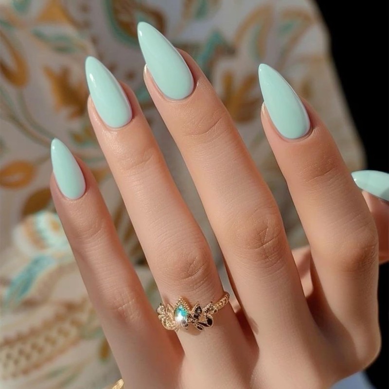 KQueenest Acrylic Press on Nails Almond Medium Length, Mint Green