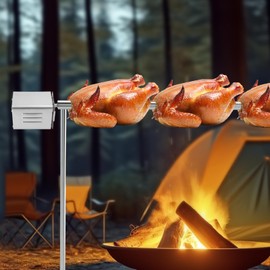 SHZICMY BBQ Motor Rotisserie Stainless Steel BBQ Spit Rotisserie Roaster Electric Motor Goat Pig Chicken Roaster T-Bar Drive Shaft 110V (US Stock)