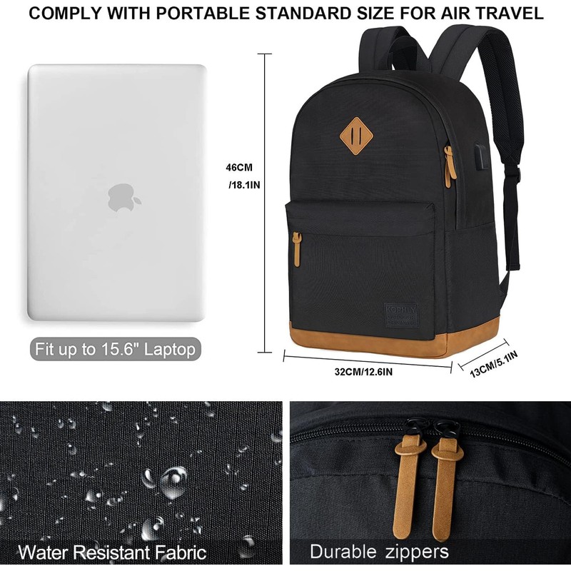 KOPHLY Casual Lightweight Laptop Backpack with USB Charging Port For