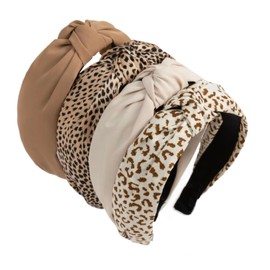 Landrain Pack of 4 Women's Wide Headbands, Non-Slip, Wide Top Knot, Fashion, 4 Colours