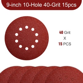9 Inch 10 Holes Sanding Disc 40 Grit Drywall Sandpaper 15pcs for Popcorn Ceiling Sander Pads