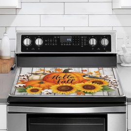 Fall Stove Top Cover for Electric Stove 28" x 20" Autumn Sunflowers Pumpkin Glass Flat Heat-Resistant Top Stove Mat for Kitchen Ceramic Countertop Oven Induction Cooktop