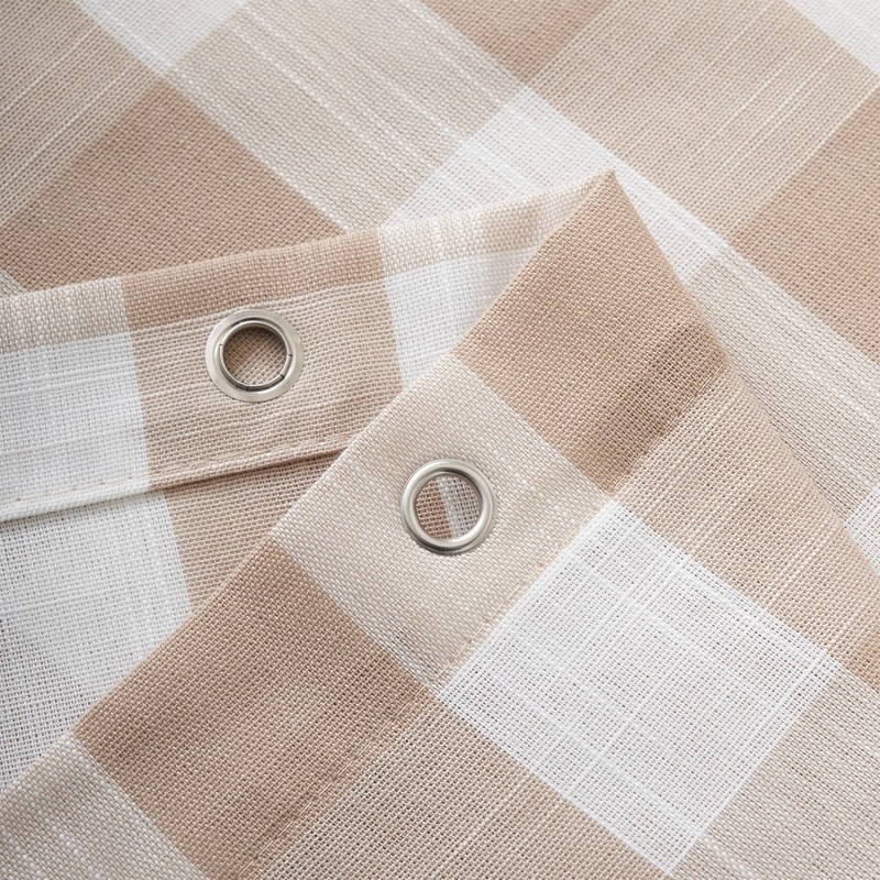 VOILYBIRD Tan and White Buffalo Plaid Boho Shower Curtain for