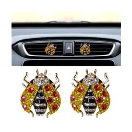 Sandfren Bling Ladybug Car Air Vent Clips, 2PCS Cute Crystal Rhinestone Alloy Vehicle Air Outlet Clamp, Auto Dashboard Decoration for Women Girls, Universal for Sedan Truck SUV (Yellow)