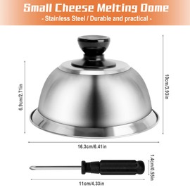 Ticeed Set of 2 Burger Covers Stainless Steel Burger Covers Burger Cloche Bell Set Cover with 3 Handles Melting Bell Burger Cover for Cheeseburger Barbecue Steak (16 x 10 cm)