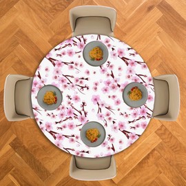 SKYDAWNY Cherry Blossoms Round Tablecloth 60 Inch,Waterproof Table Cloth Cover Cover Heat Resistant for Kitchen Dining Indoor Outdoor Farmhouse Decor