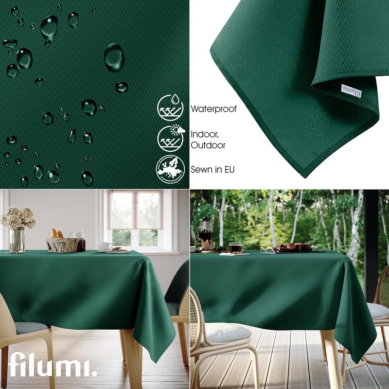 Filumi Tablecloth 140 x 240 cm Oval Dark Green Washable
