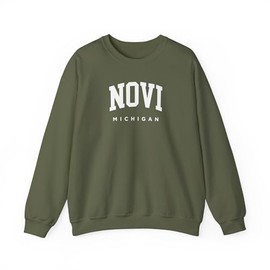 CUSTOMI Novi Michigan Adult Unisex Crewneck Sweatshirt, Military Green, L