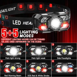 Northlet Headlamp Rechargeable 2Pack, 3000 Lumen Ultra-Light Bright Headlamp Flashlight with White Red Light, LED Headlight, 5+5 Mode for Outdoor Camping Fishing Running Hiking