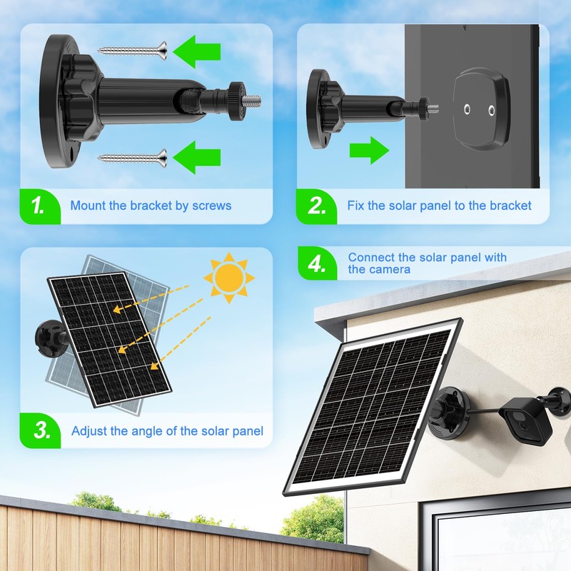 8W Solar Panel for Security Camera, Micro USB & USB-C