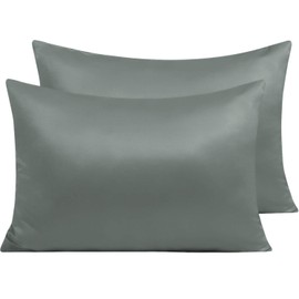 NTBAY 2 Pack Zippered Satin Pillow Cases for Hair and Skin, Luxury Standard Hidden Zipper Pillowcases Set of 2, 50x75 cm, Dark Grey