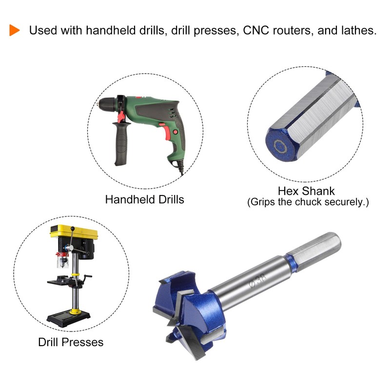 sourcing map Forstner Drill Bit 38mm (1-1/2") Tungsten Carbide 3
