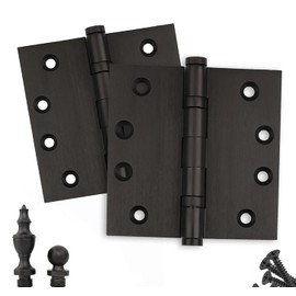 Solid Brass Architectural Door Hinges – 2 Vintage Decorative Cap Mortise Hinges, Ball Bearings, and Stainless Steel Hinge Pin – Home Decor by Embassy, 4 x 4 in., Polished Chrome