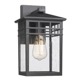 Diyel Outdoor Light Fixture Wall Mount, Modern Exterior Lights Fixture Wall Sconces with Seeded Glass for Front Porch, Farmhouse Rustic Waterproof Lantern Lamp in Black Finish for Home, Barn, Garage