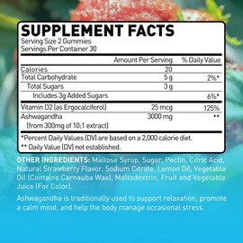 Novafun Ashwagandha Gummies with Vitamin D2, 3000mg Ashwagandha for Stress Relief and Immune Support, Vegetarian & Gluten-Free, Strawberry Flavor, 60 Count