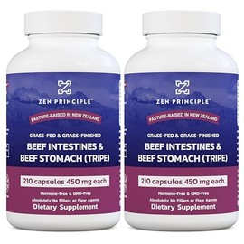 Zen Principle Grass Fed Beef Intestines with Stomach (Tripe) Supplement, Supports Digestive Health and Gut Balance, Supports Acid Reflux Balance, Natural Intestine Wellness, 2-Pack, 420 Capsules.