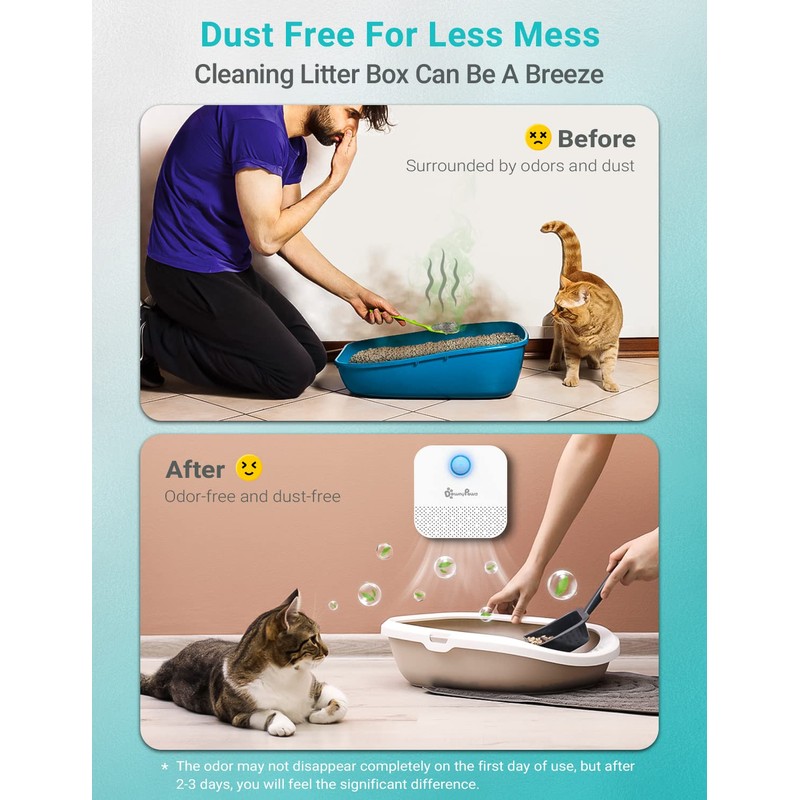 DownyPaws Cat Litter Deodorizer, Rechargeable 4000mAh Odor Eliminator Cat Litter