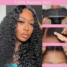Deep Wave Lace Front Wigs Human Hair Wear and Go Glueless Curly Wig 5x5 Pre Cut Lace Wigs 180% Density Brazilian Human Hair Wigs for Black Women Natural Color 22in