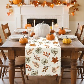 Artscope Pumpkins Maple Leaves Fall Table Runner,Thanksgiving Holiday Kitchen Dining Table Decoration for Fall Home Decor 13x90 Inch - Orange