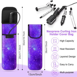 Shappy 2 Pieces Flat Iron Case Holder Heat Resistant Curling Iron Neoprene Straightener Holder and Silicone Travel Mat for Hair Tools Curling Iron Organizer Bag or Daily Use(Starry Sky)