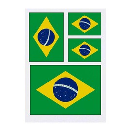 4 x 'Brazil Flag' Temporary Tattoos - Water Resistant, Skin-Safe, Non-Toxic Transfers, Mixed Sizes (TO00014484)