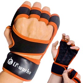 LP-works Training Gloves, Strength Training, Weightlifting, Wrist Protection, Hexagon Pattern, Anti-Slip, High Elasticity Pad, Breathable Fit, Gym Dumbbells, Orange, Small
