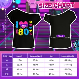 Shepinsky 80s Fancy Dress For Women, 1980s Neon Party Costumes Accessories Set, I love 80's Print T-shirt Headband Lightning Earrings Necklaces Bracelets Fishnet Gloves for Retro Theme Party (XXL)