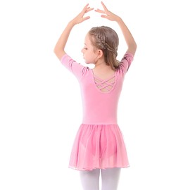 Bezioner Girls Ballet Dress Cotton Kids Dance Leotard Dancewear Gymnastics Costume with Skirt Pink 130