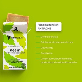 Pack 3 de Jabones Artesanales de Neem y Aceite de Árbol del Té de Extraherbos, Antiacné, Exfoliante
