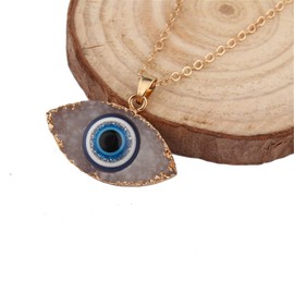 Caiyao Lucky Turkish Evil Eye Hamsa Hand Resin Druzy Stone Pendant Acrylic Protection Eye Wealth Amulet Link Chain Necklace for Women Men Good Luck Unisex Jewelry Gift-C eye-w