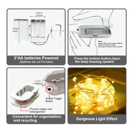 pozzolanas 1 Pack Mini Battery Powered Copper Wire Starry Fairy Lights, Led Fairy Lights Battery Operated for Christmas, Parties, Wedding, Centerpiece, Bedroom Decoration - Warm White