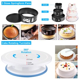Cake Decorating Supplies,493 PCS Cake Decorating Kit 3 Packs Springform Cake Pans, Cake Rotating Turntable,48 Piping Icing Tips,7 Russian Nozzles, Baking Supplies,Cupcake Decorating Kit, Multicolor