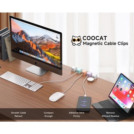 COOCAT 8-Pack Magnetic Cable Clips, Adjustable Cord Holder for Under Desk Cable Management, Adhesive Charger Wire Organizer Keeper for Home Office Desk Phone Car Wall Desktop Nightstand (Crystal Multicolor)