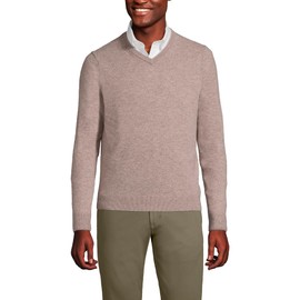 Lands' End Mens Cashmere V-Neck Sweater Warm Cocoa Heather Regular Medium