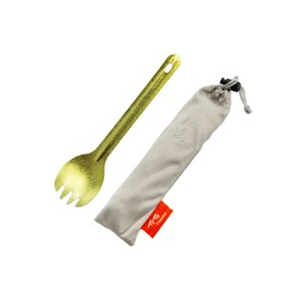 TiTo Bright Colorful Titanium Spork for Outdoor Camping Light Weight Titanium Spoon for Travel Home with Cloth Bag (Gold Spork)