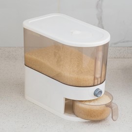 Gagee 11Lbs Rice Dispenser, Large Grain Container Storage with Lid Measuring Cylinder Moisture Proof Household Cereal Dispenser Bucket for Kitchen Soybean Corn,Clear