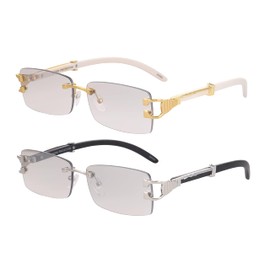 Flawless - Mens Fashion Gold Stylish Glasses Clear Lens Rectangular Retro Rimless Tinted Sunglasses for Women (Marble/Clear and Silver/Clear)