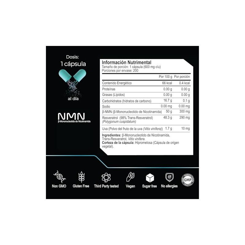ETERNAL NUTRITION Ultra Pure: NMN 99.5% + Resveratrol 98% Puro