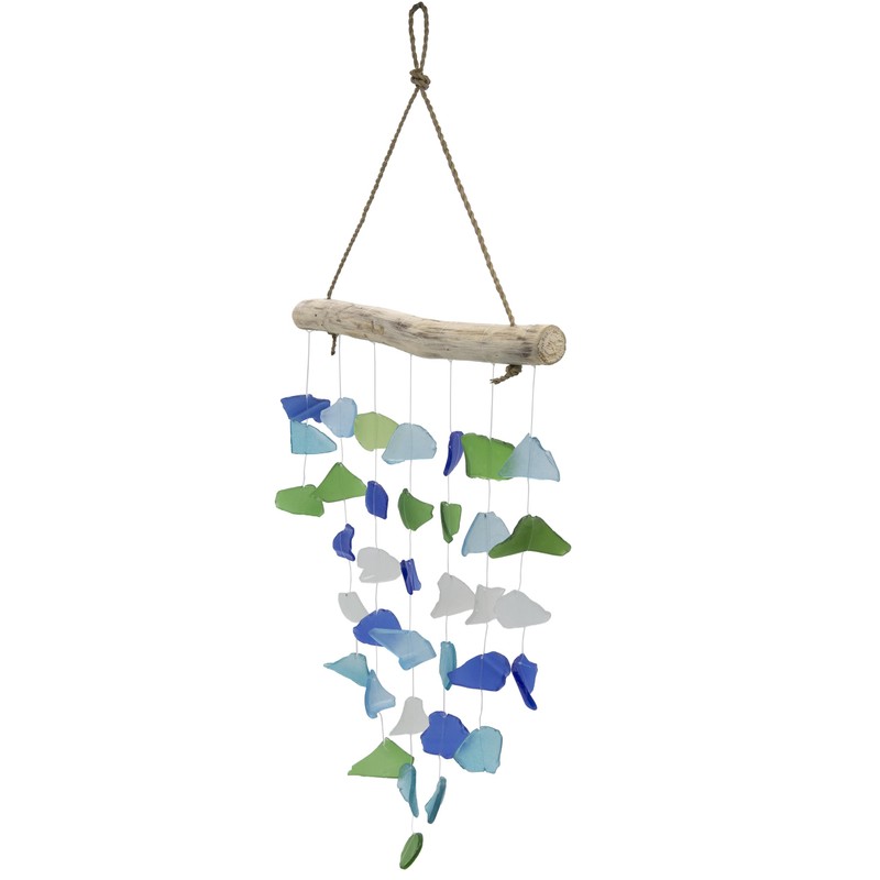 Recycled Glass Driftwood Mobile – Boho Gentle Wind Chime for